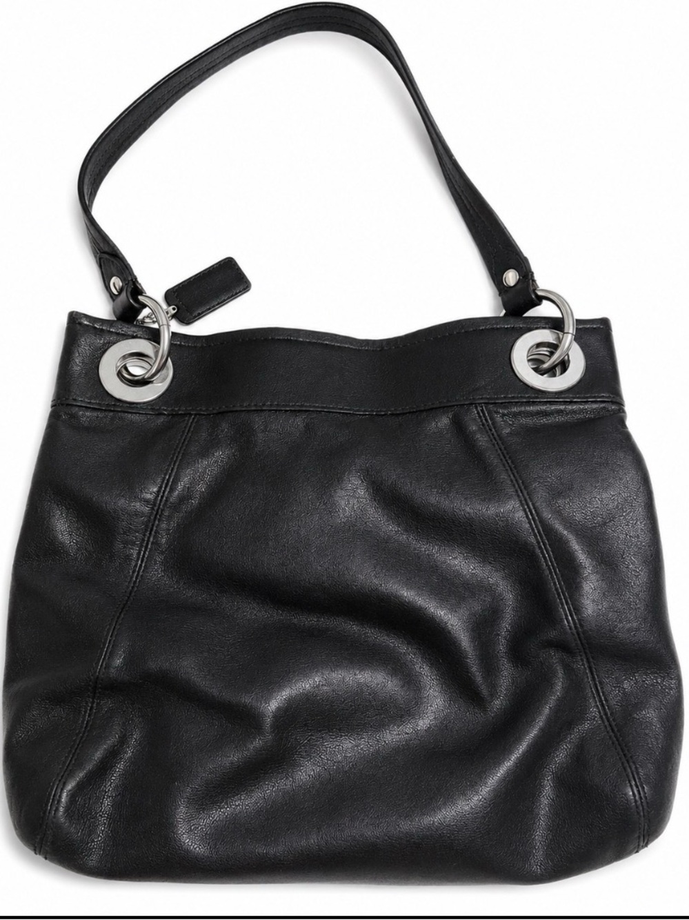 Coach Authentic Black Soft Leather Shoulder Tote with Silver Hardware - Picture 2 of 9